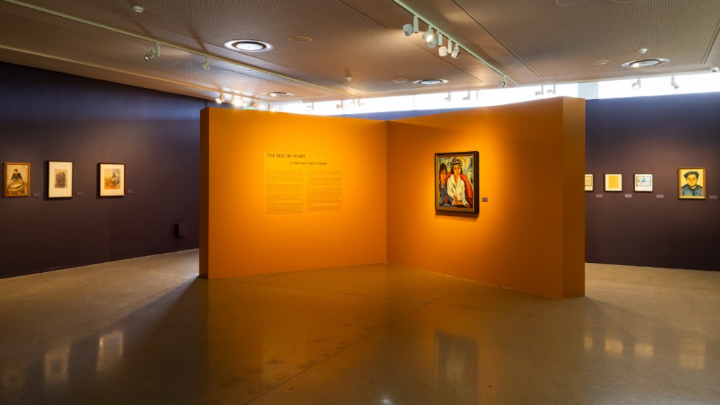 Portia Zvavahera's paintings installed on a white gallery wall at Norval Foundation for Tanda rima.
